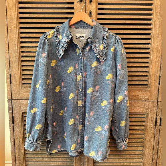 Ganni Denim Floral Jacket Shirt